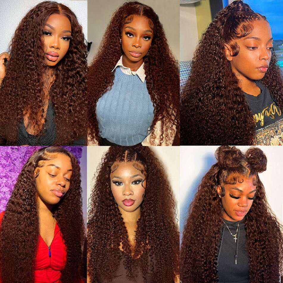 Chocolate Brown Kinky Curly x Hd Lace Front Wig Human Hair Colored Brazilian Frontal
