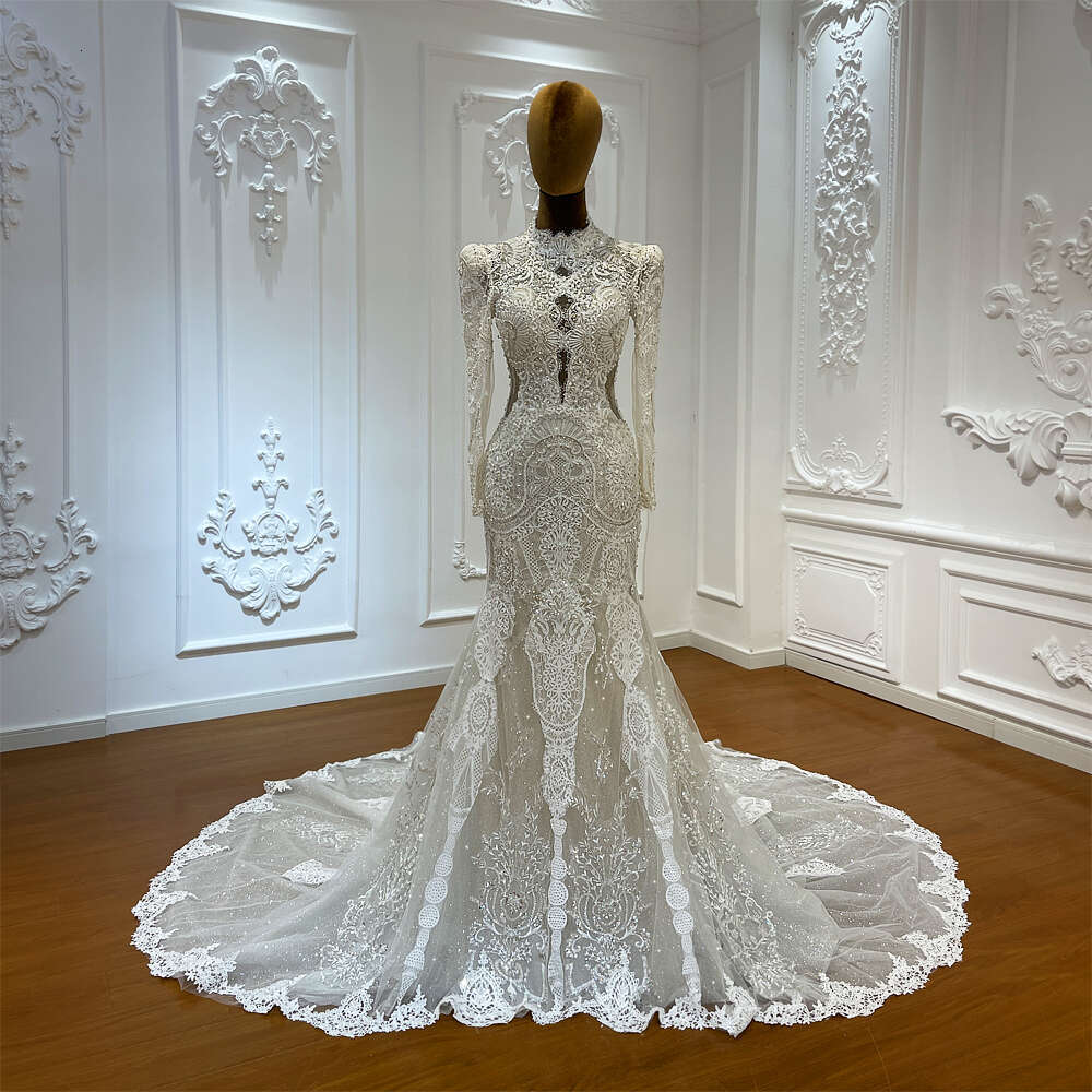 Elegant High neck With Transparent Back Special Lace Mermaid Wedding Dress