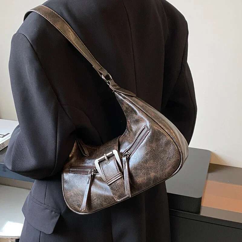 Belt Retro Design PU Leather Shoulder Bags for Women 2025 Y2K Small Vintage Female Underarm Crossbody Bag Fashion Handbags