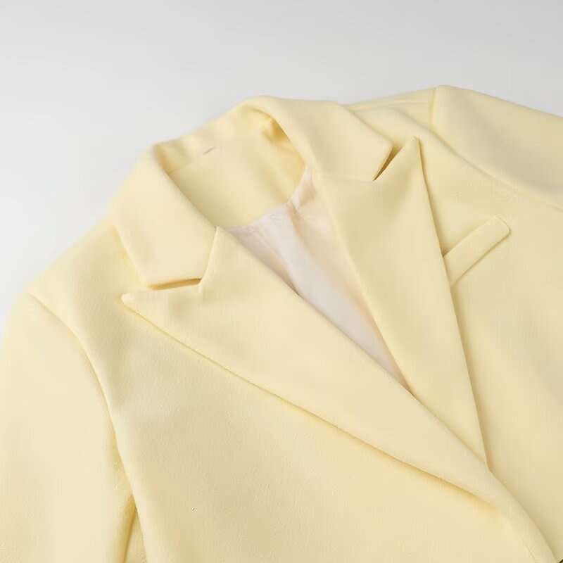 TRAFZA Women Fashion Tweed Lapel Buttons Pocket New 2024 Fall Winter Casual Energetic Yellow Long Coat
