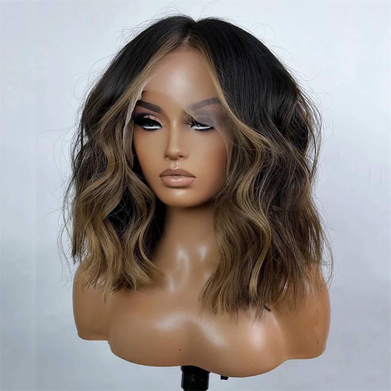 Short Bob Wigs Glueless 100% Brazilian Ombre Black Brown Hd Lace Frontal Wig 13x4 t Human Hair
