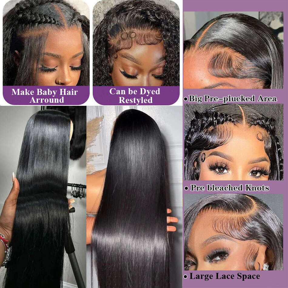 HD Transparent Lace Front Human Hair Wig x Straight Frontal Pre Plucked Closure Beliself