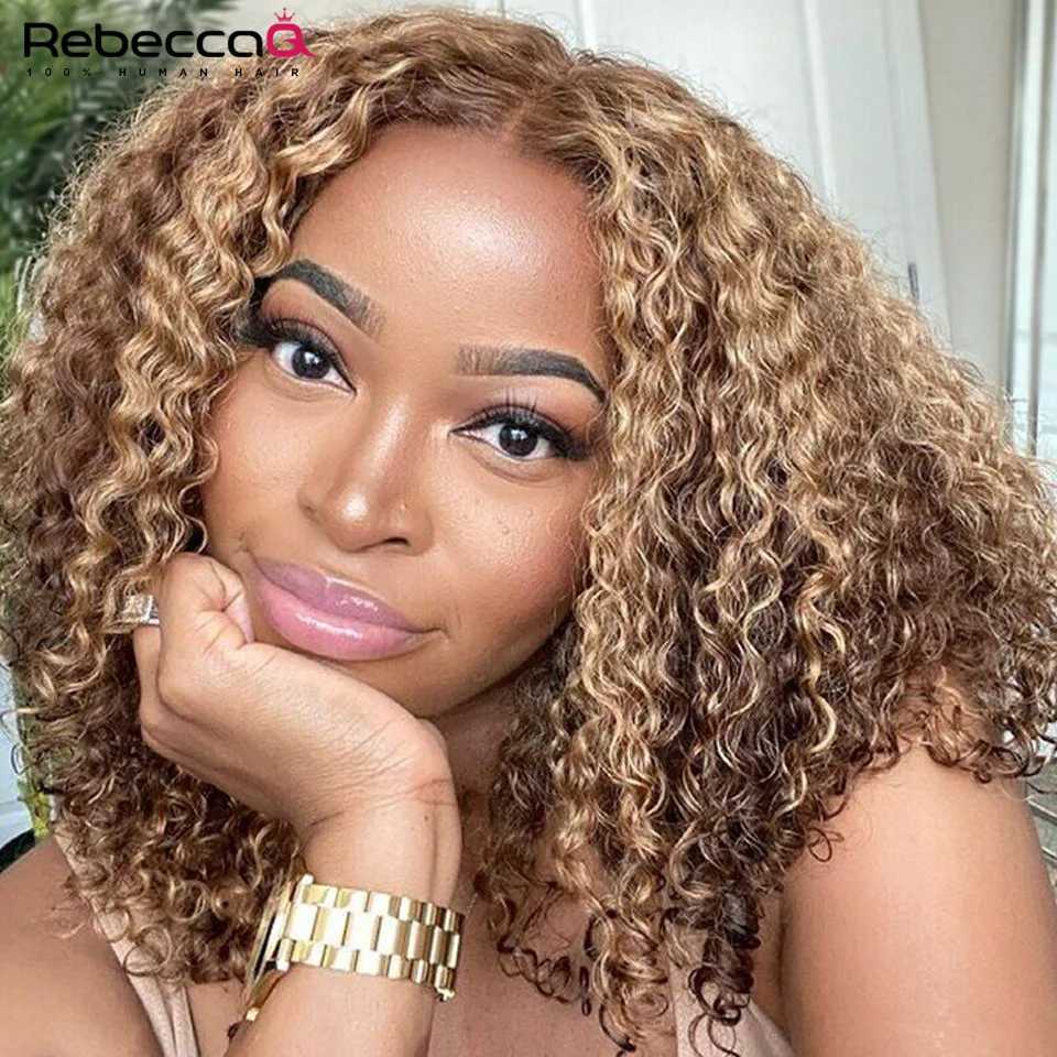 Highlight short curly Bob wig 13x4x1 lace front wig pre shedding P4/27 color short wave female wig M241028