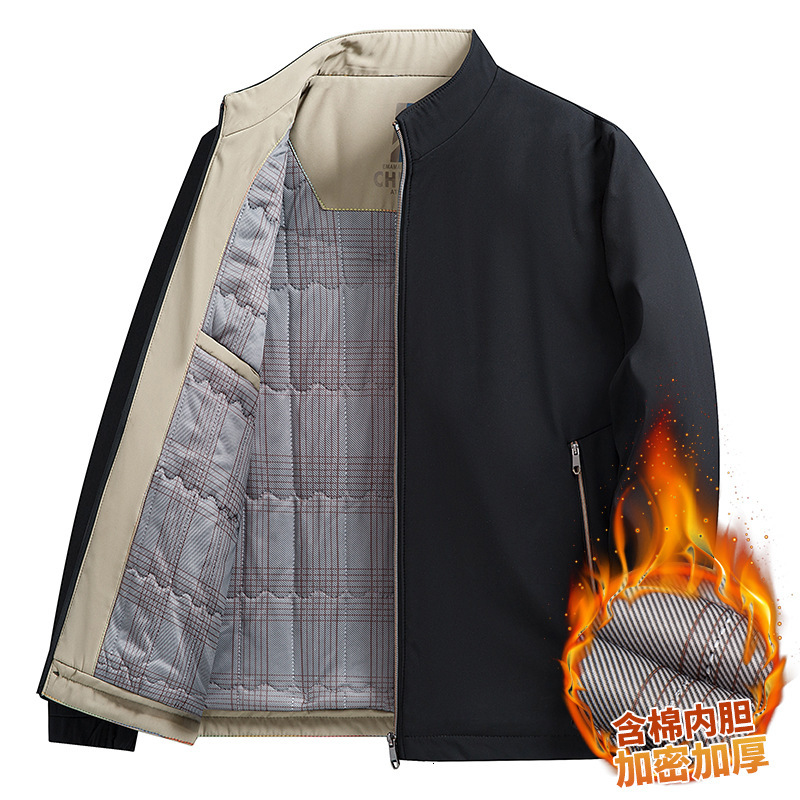 2024 new designer winter business casual middle-aged men's dad jacket stand collar thick velvet warm cotton coat