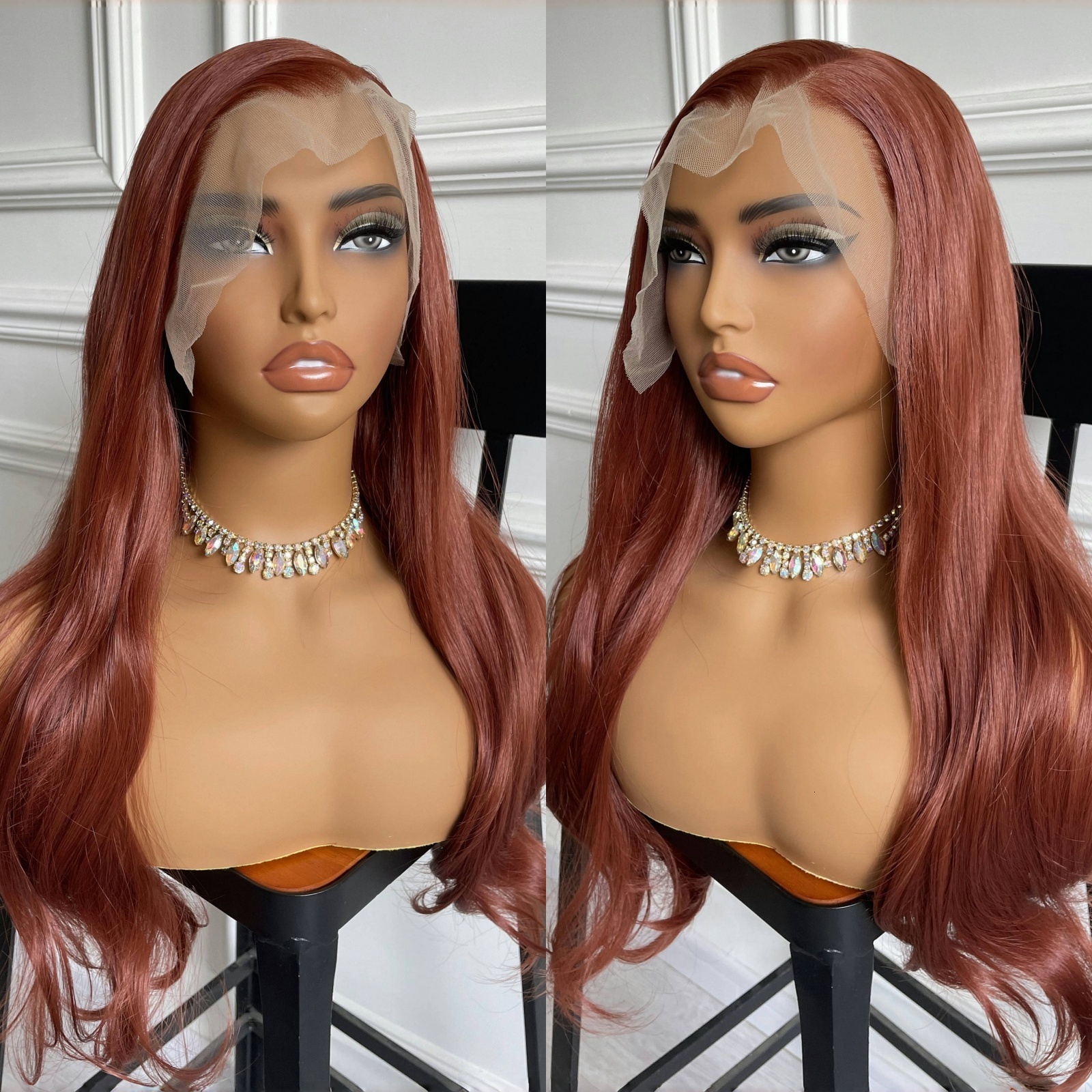 Long Curly Wavy Synthetic Lace Front Wig Copper Red Blonde Colored Hair 13X4 Frontal Natural Wave Wigs for Women Party Cosplay