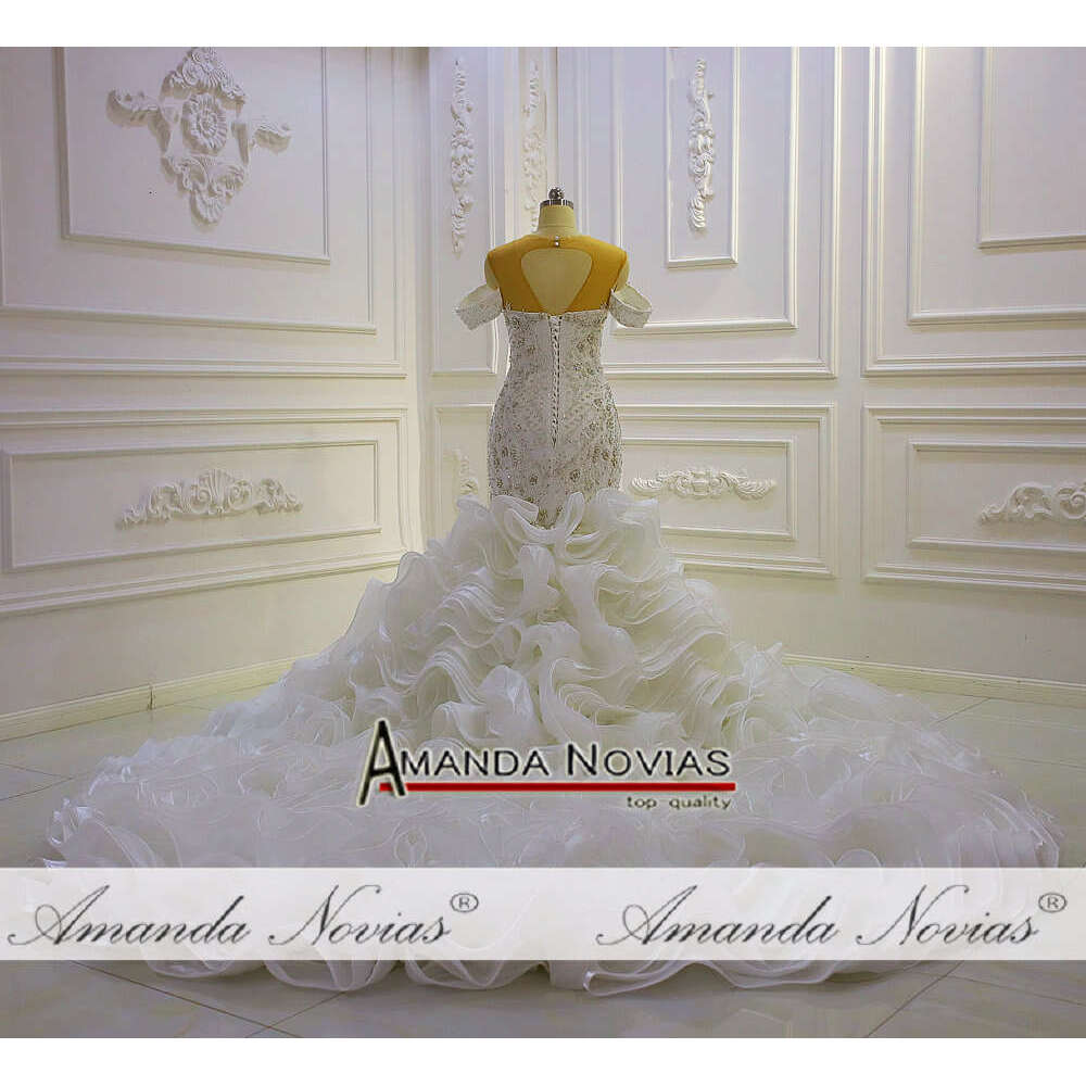 Off The Shoulder Full Beading V-neck Ruffles Mermaid Wedding Dress