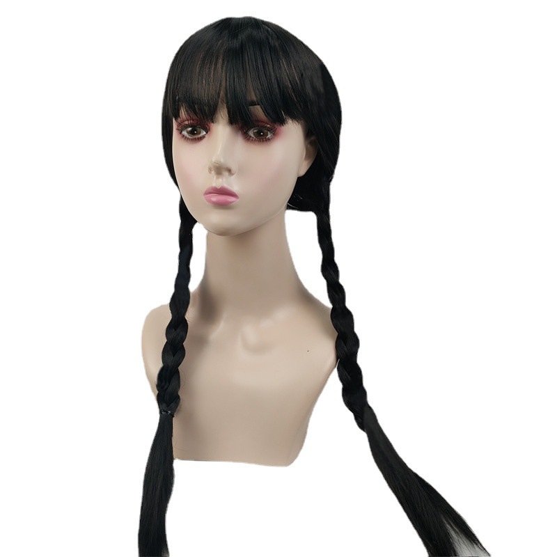 Fashion black wig double ponytail wig cosplay full head set long curly hair