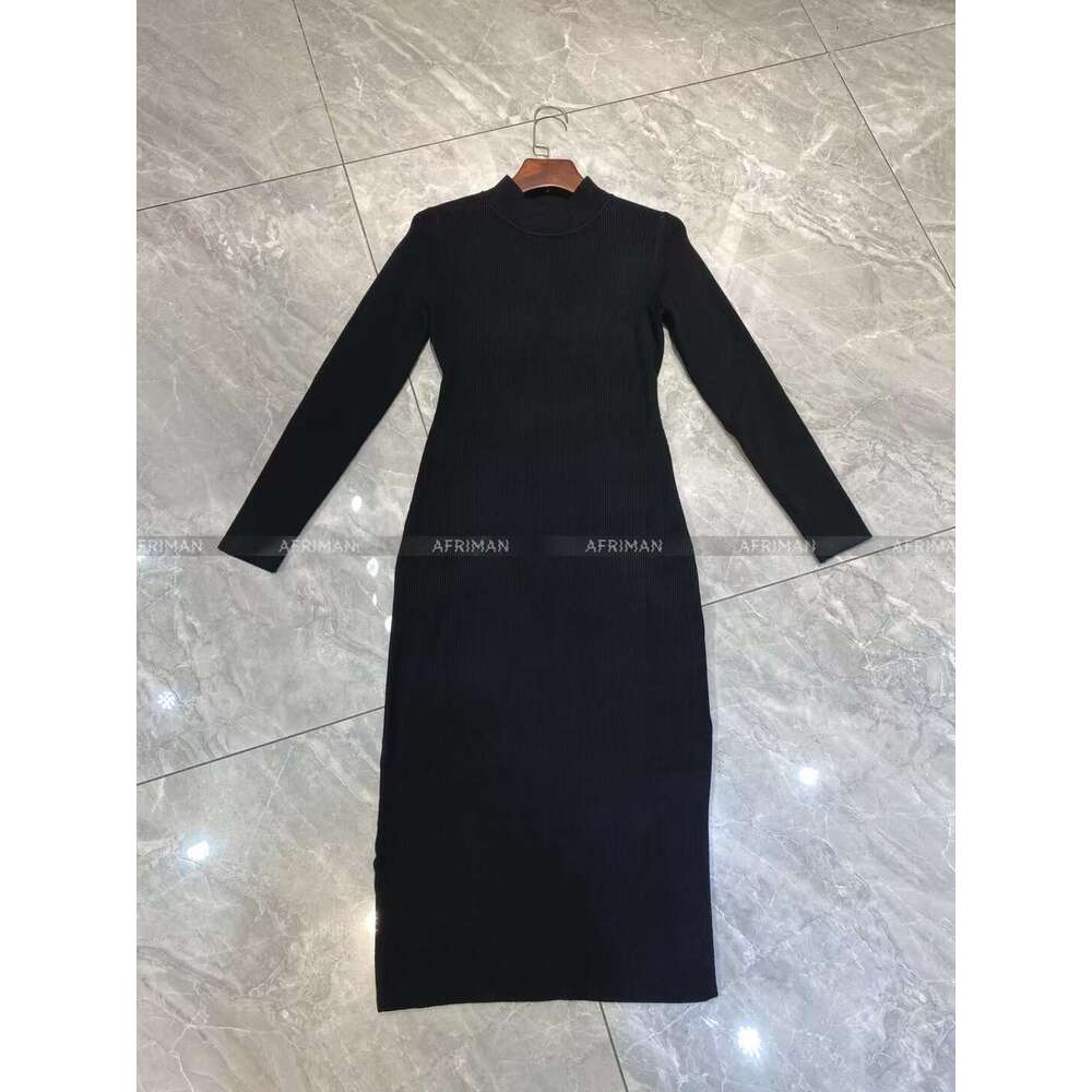 Women Ribbed Turnleneck Long Sleeve Knitted Step Midi Dress