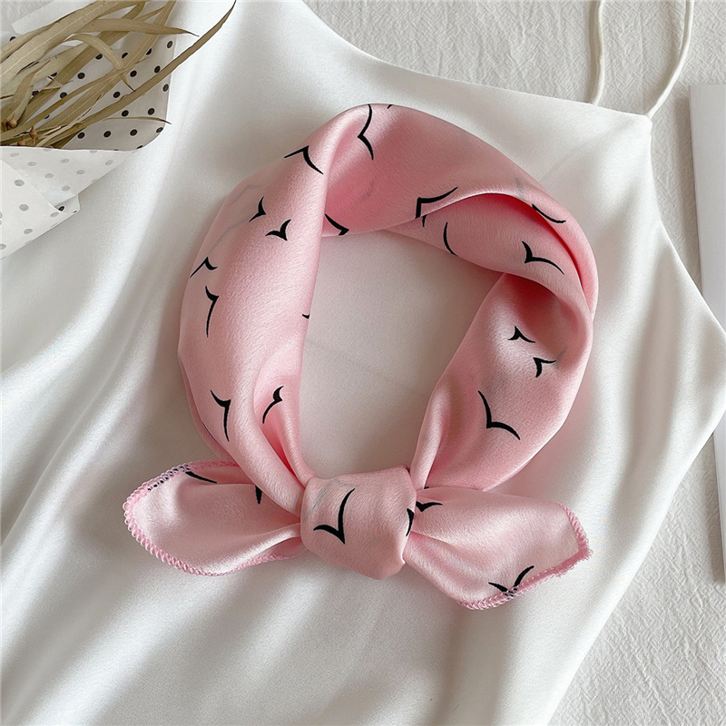 50x50cm Simple Design Splicing Print Chain imitate Silk Scarf Headband for Women Fashion Handle Bag Scarves Paris Shoulder Tote Lage Ribbon Head Wraps