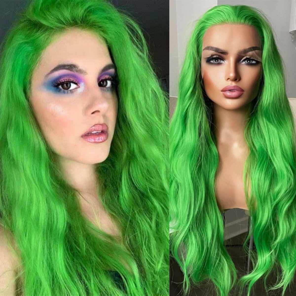 RDY Lime Green Natural Body Wave Synthetic Front Wig Glueless Long Wavy Colored Hair Lace Frontal Wigs for Women Daily