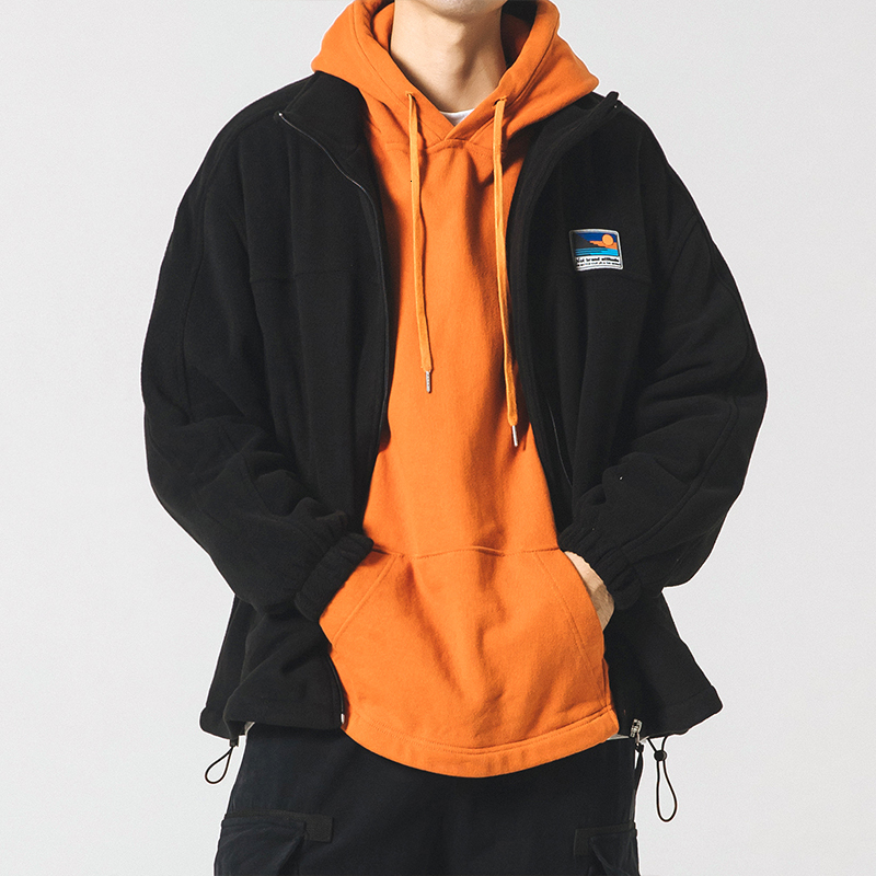 Winter Fleece Sweatshirt Japanese Streetwear Thick Stand Collar Coat Men Clothing Haruku Casual Cardigan Hip Hop Couple Tops