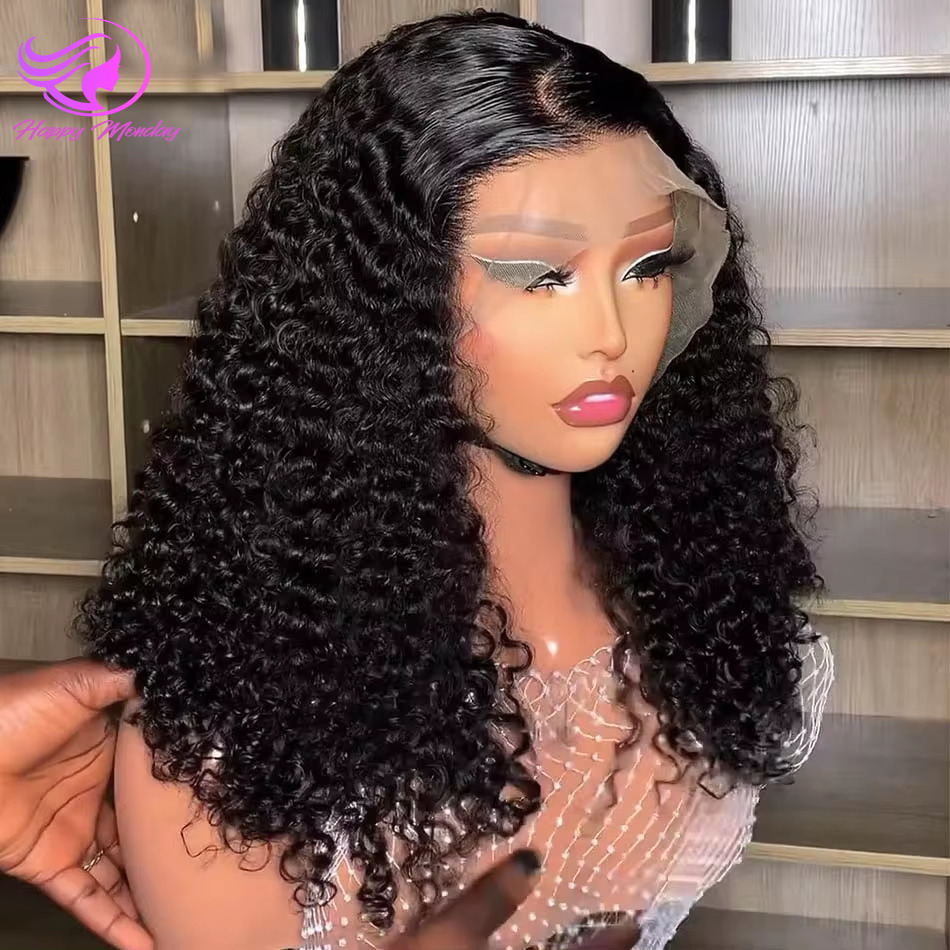 Front Short Bob Wig Deep Water Wave 13X4 Transparent Lace Frontal Human Hair Curly Wigs 4x4 Closure for Women
