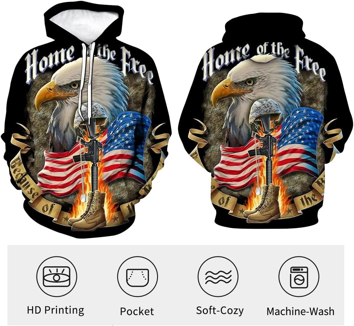 Hoodie for Mens Womens Mens Bald Eagle Hoodie Autumn Winter Long Sleeve Pullover Animal Theme Sweatshirt Realistic Graphic Hoodie Graphic Warm and cas