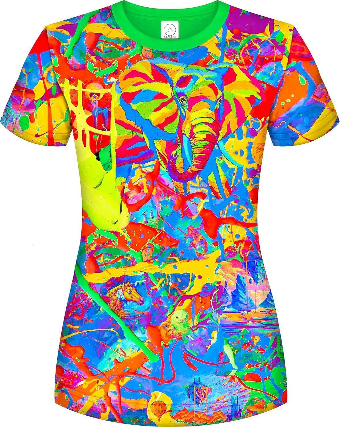 Mens T shirt Ultraviolet Fluorescent Handmade Art Neon Blacklight Reactive Print Women tee Casual tops summer clothes Trendy patterns