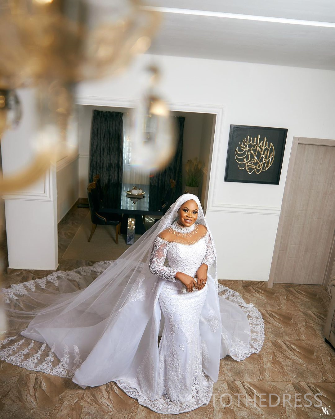 2025 Plus Size Arabic African Wedding Dress For Bride Bridal Gowns Detachable Train Mermaid Pearls Beaded Lace High Neck Long Sleeves Wedding Gowns Fo