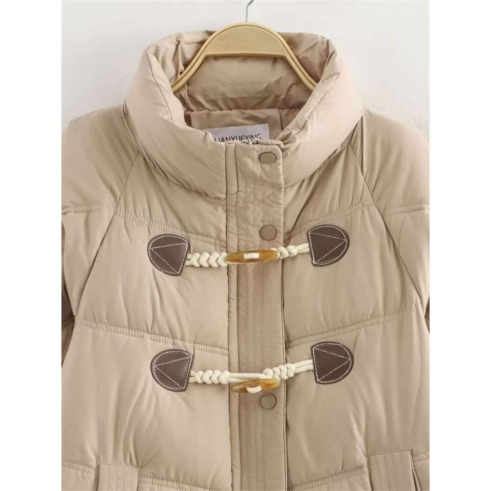 TRAFZA Women Fall Winter Padding Five-Color Horn Buttons Zipper New 2024 Fashion Energetic Simple Long Coat