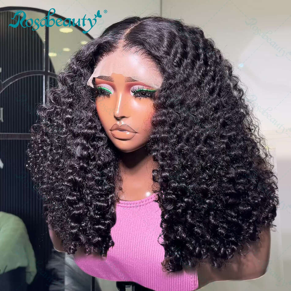 Rosabeauty Kinky Short Bob Human Hair Wigs Curly x Transparent Lace Frontal Wig Loose Deep Wave Closure Preplucked