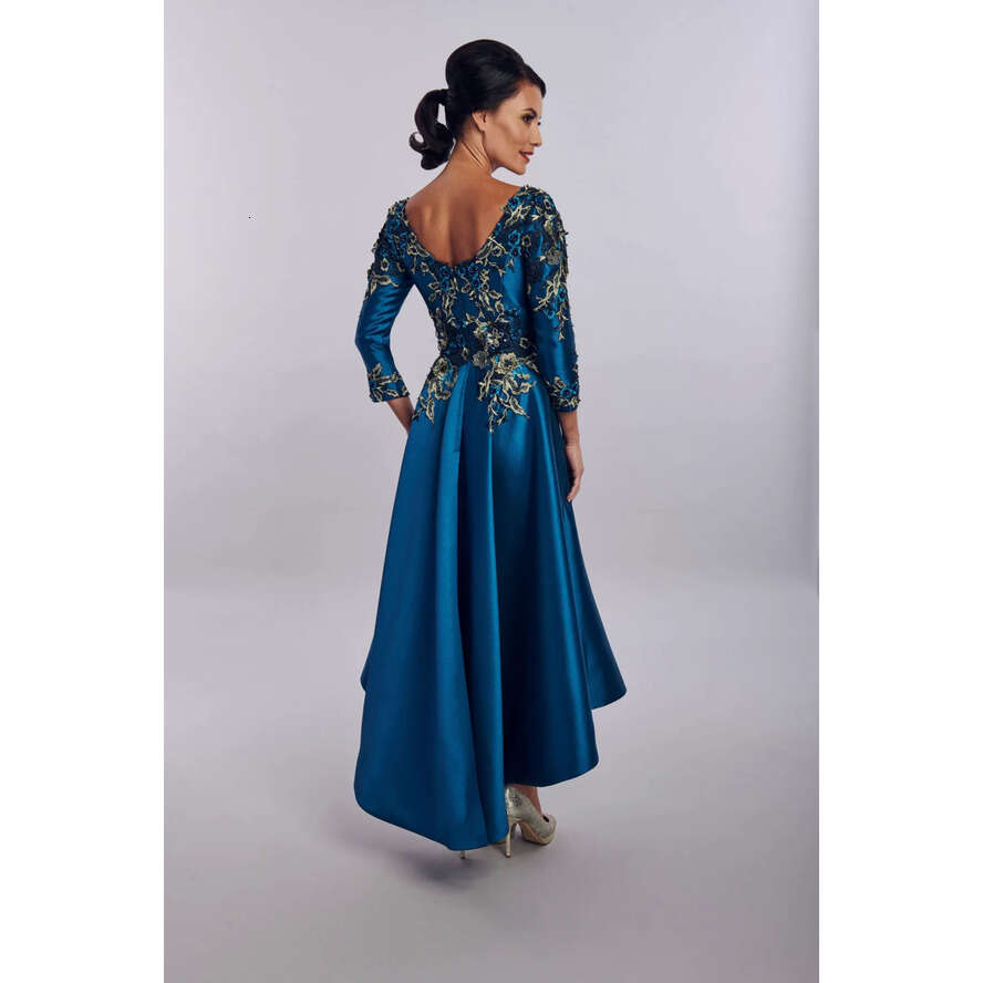 Elegent A E House Mooshki Mother Of The Bride Dress Jewel Neck Long Sleeve Applique Wedding Guest Dresss Hi Lo Evening Gown 0431