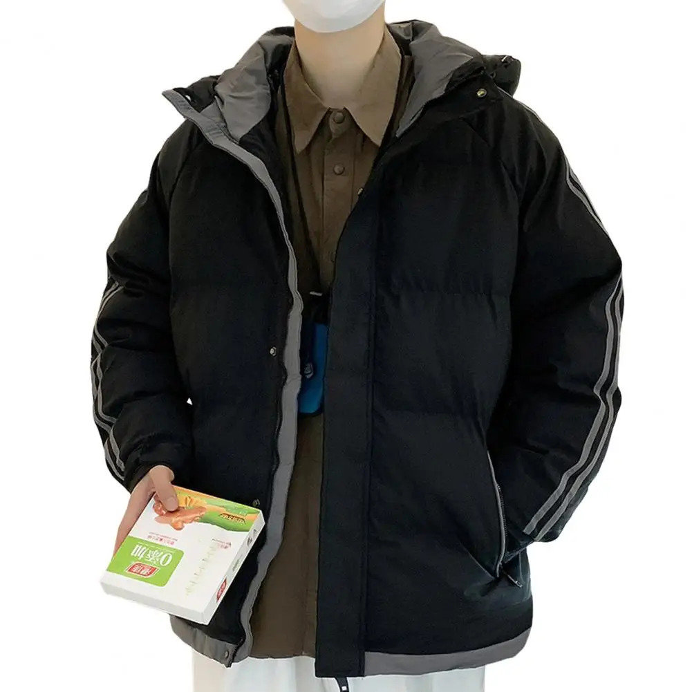 Fashion Thick Men Cotton Jacket Hooded Long Sleeve Parkas Patchwork Color Padded Coat Warm Zipper Outwear 241024