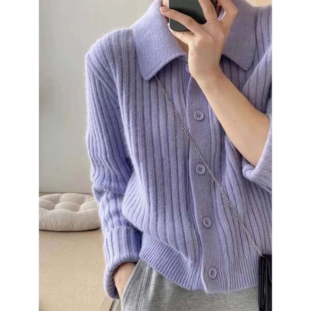 Temperament Lapel 100 Pure Cashmere Knit Cardigan Blouse Autumn And Winter Loose Sweater Wool Coat