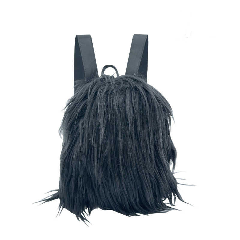 autumn winter long hair adjustable backpack with niche design, plush tassel versatile y2k spicy girl backpack 241015