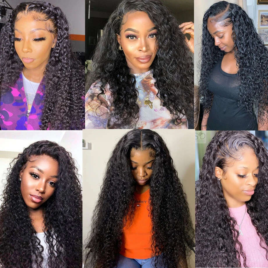 Kinky Curly Wigs x HD Lace Front Human Hair Black Deep Wave Frontal Wig Closure