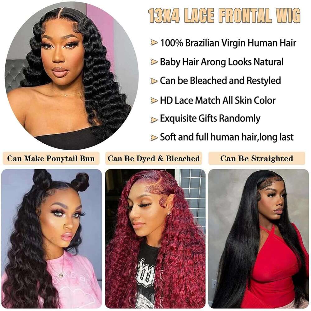Loose Deep Wave Wig x HD Transparent Curly Lace Front Human Hair Wigs For Women Water Frontal
