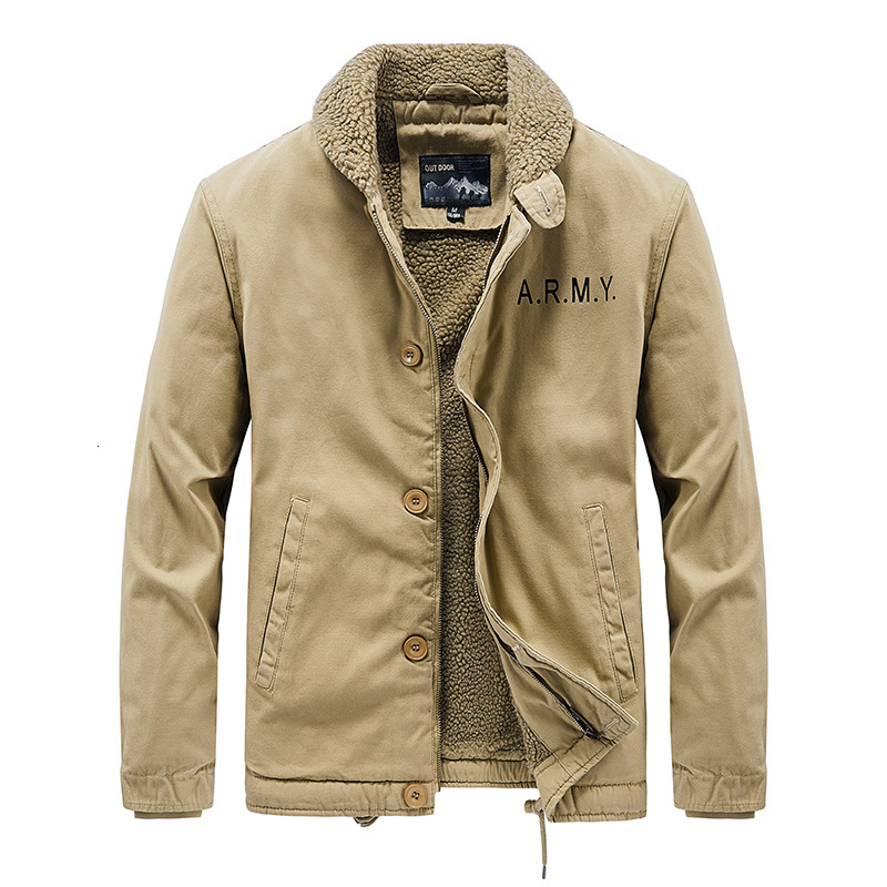 2024 New Designer Lamb Short Men's Winter Thick Leather Collar Plush Work Clothes Pilot Jacket Lamb Wool Cotton Jacket