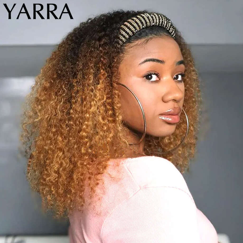 Afro Kinky Curly Headband Wig Human Hair Ombre b Remy Brazilian Wigs For Women Full Machine Made Yarra