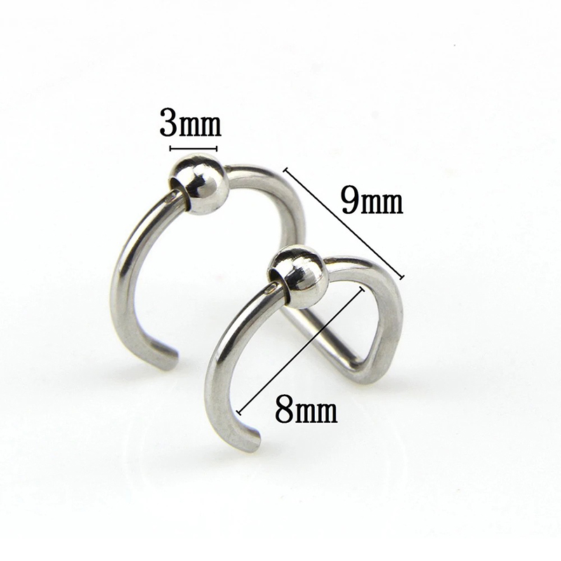 1Pair Stainless Steel C Ear Cuff Helix Cartilage Clip On Wrap Earrings Fake Nose Ring 1.2x8mm Ear Clip Non-Piercing Adjustable Men Women