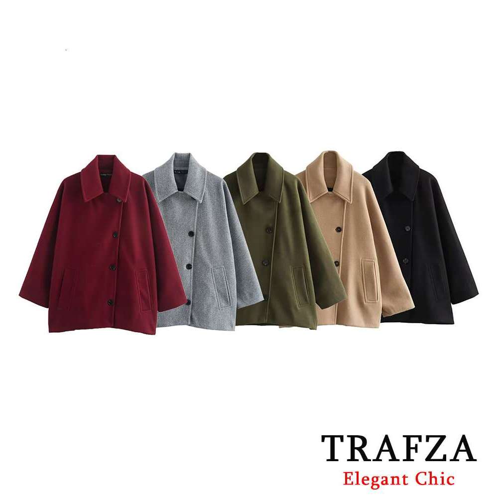TRAFZA Fashion Autumn Winter Women's Buttons Soft Tweed Loose New 2024 Stylish Street Casual Coat With Ed