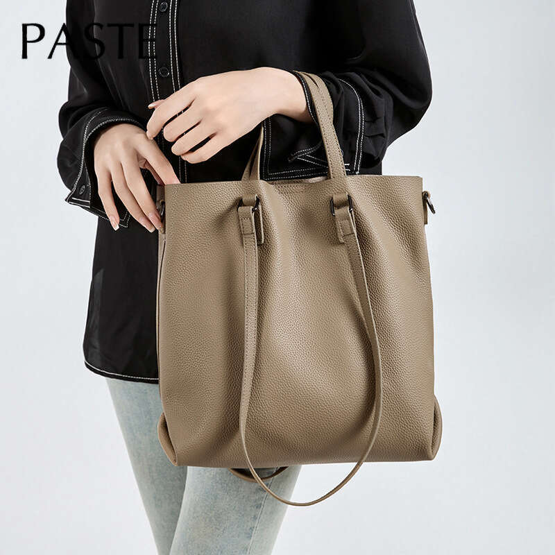 New Autumn Large Capacity Purple Travel Tote 100% Cowhide Leather Women Handbag Storage Coat Commuter Shoulder Bag Big