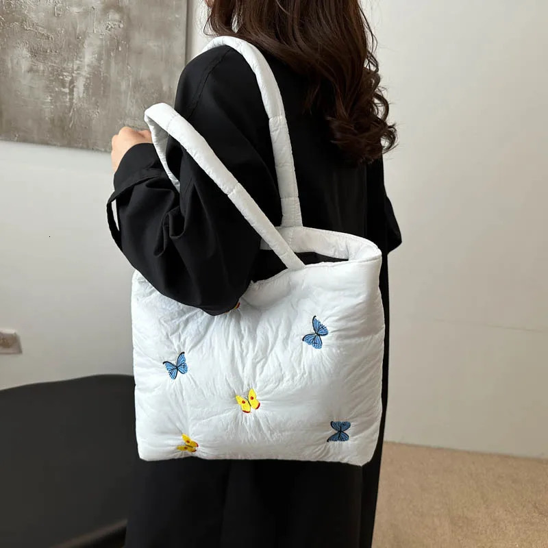 Soft Quilted Womens Purse Tote Underarm Bag Large Capacity Ladies Handbags Butterfly Embroidery Female Shoulder Bag 241025