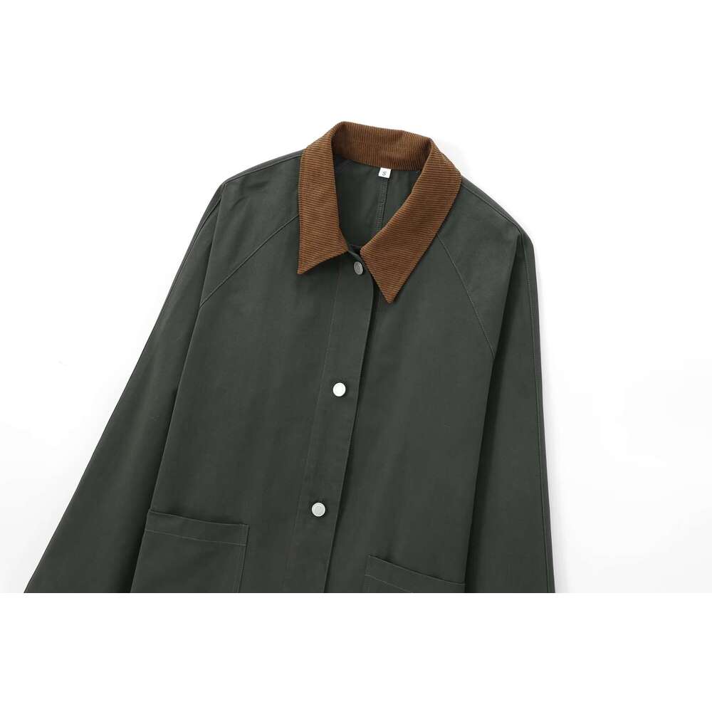 TRAFZA Women Fashion Twill Vintage Corduroy Lapel New 2024 Spring Fall High Street Y2k Retro Jacket Shirt