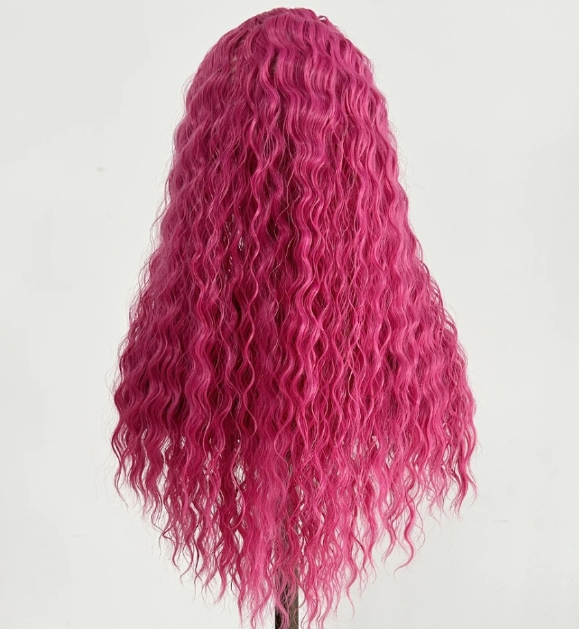 Hot Pink Deep Wave Synthetic Front Wig Glueless Natural Haire Rose Red Long Curly Hair Lace Frontal Wigs for Women