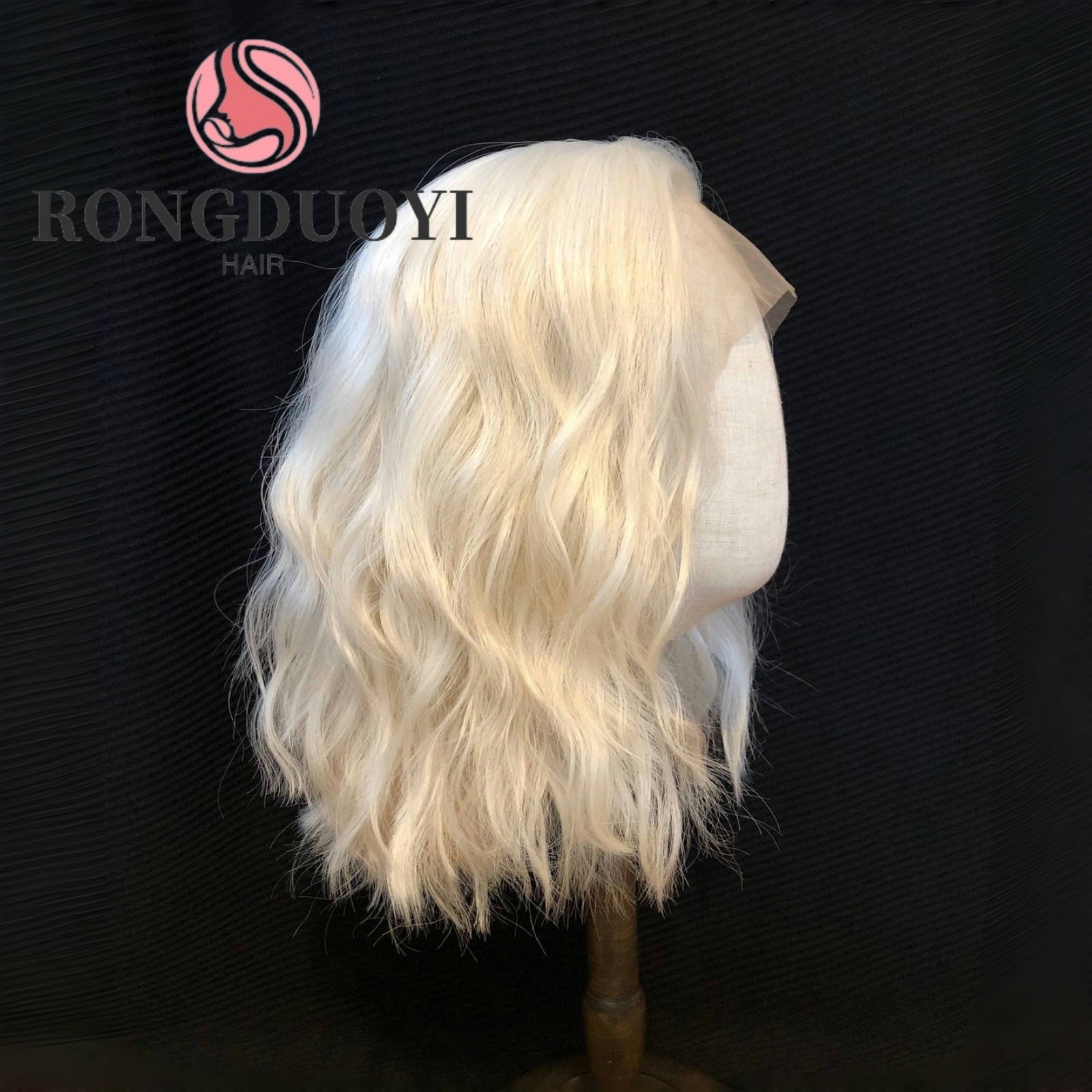 Platinum Blonde Bob Natural Wavy Synthetic Front Wig Curly Shoulder Short Hair Colored 13X4 Lace Frontal Wigs for Women