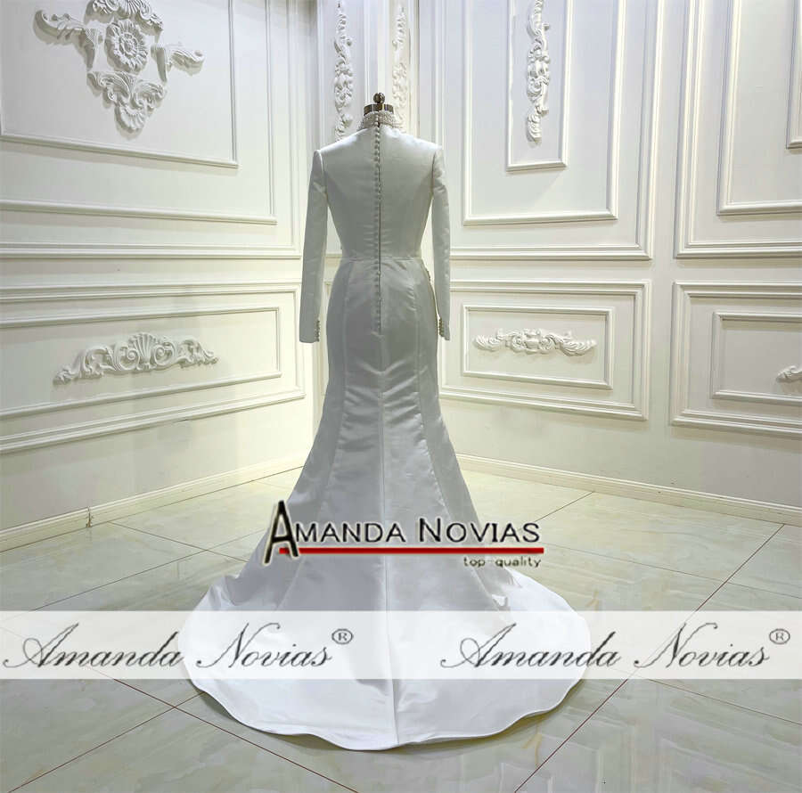 Long Sleeve High neck For Mulism Bride 2 In 1 Stain Mermaid Wedding Dress