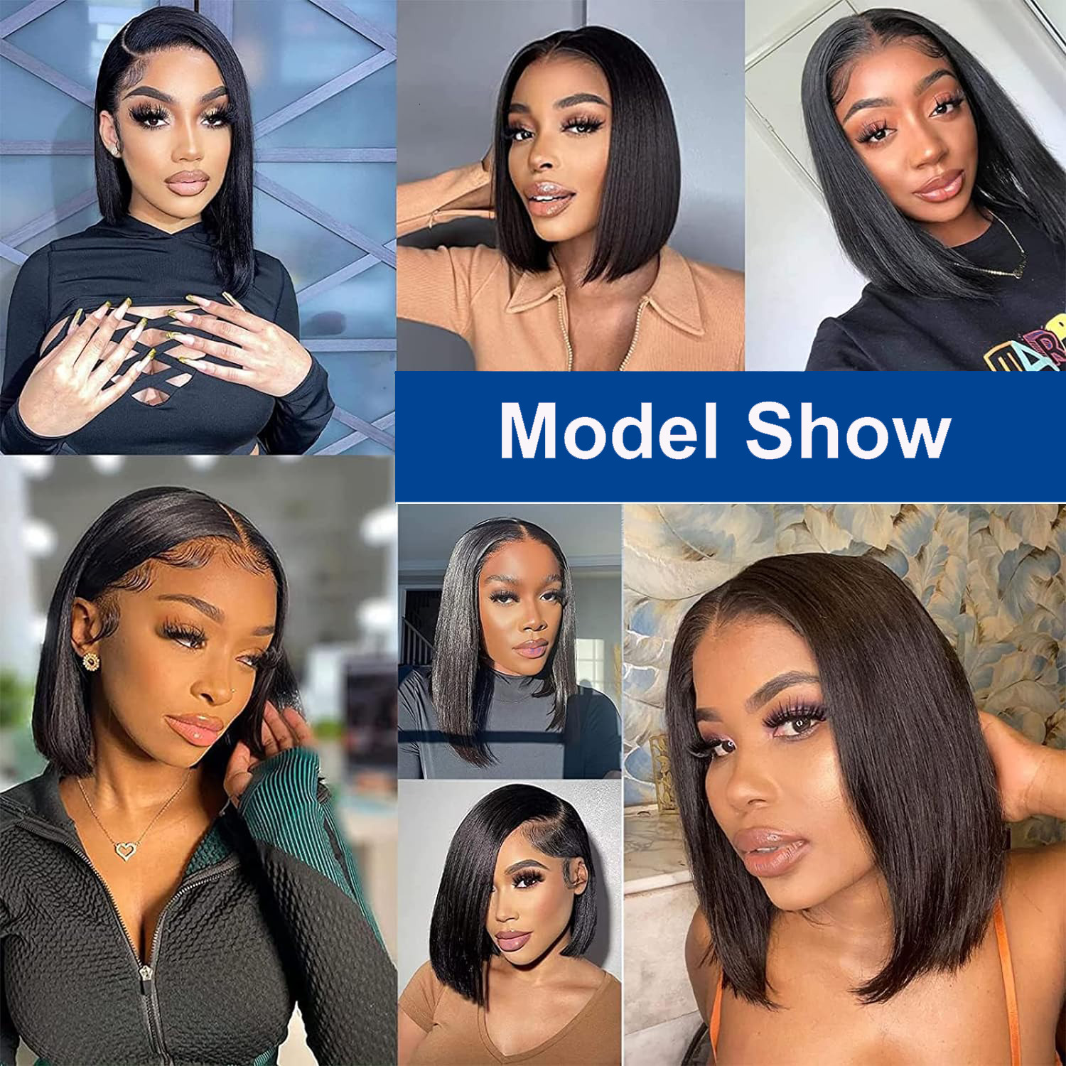 Straight Brazilian 4x4 HD Lace Frontal Short Bob Wig Pre Plucked Natural Black 100% Human Hair Wigs