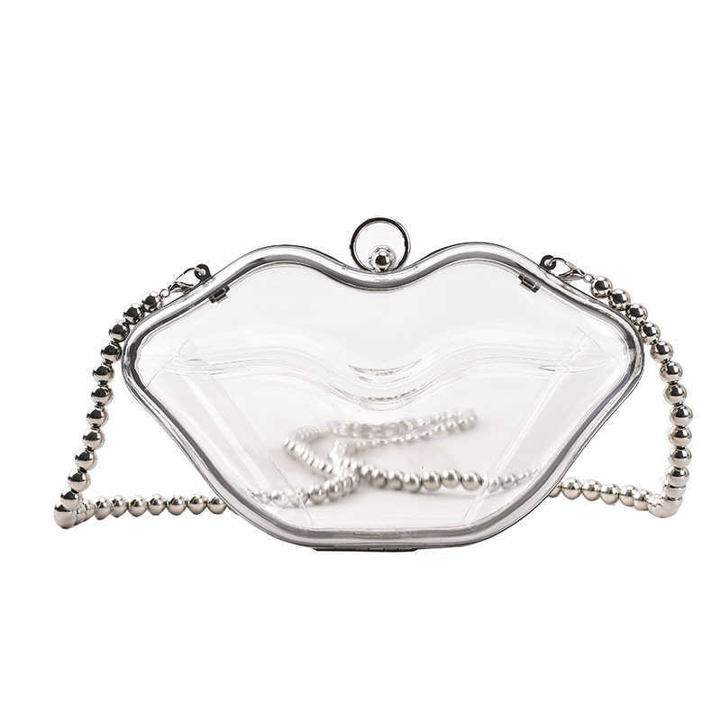 CMM Personalized and Quirky Creative Lip Bag Korean Version Girl Shiny Face Chain Shoulder Crossbody Transparent Jelly Bag