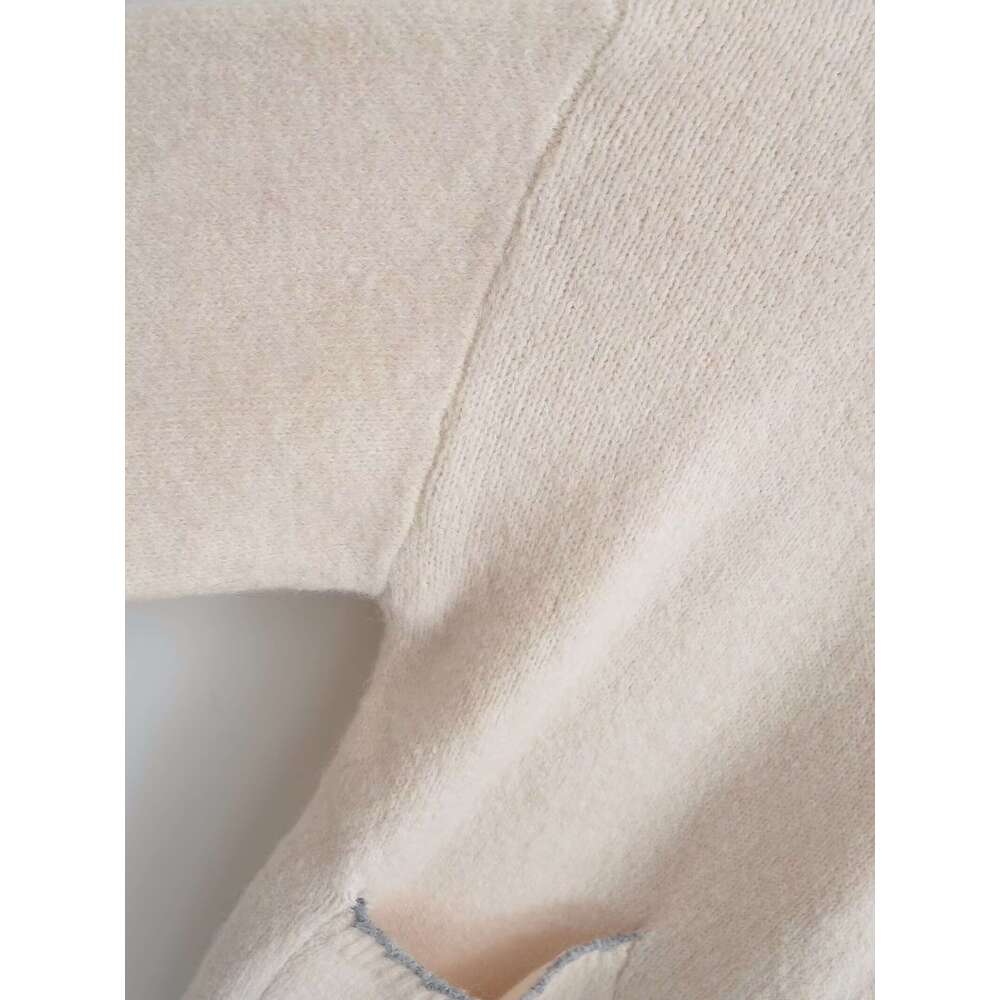 TRAFZA Women Fashion Knitted Lapel Pockets E Decoration New 2024 Spring Fall Simple Casual Sweater