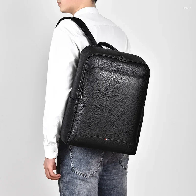 Backpack 2024 Real Genuine Leather Men Backpac Korean Student Boy 15.6 Inch Computer Laptop Bag 2e54