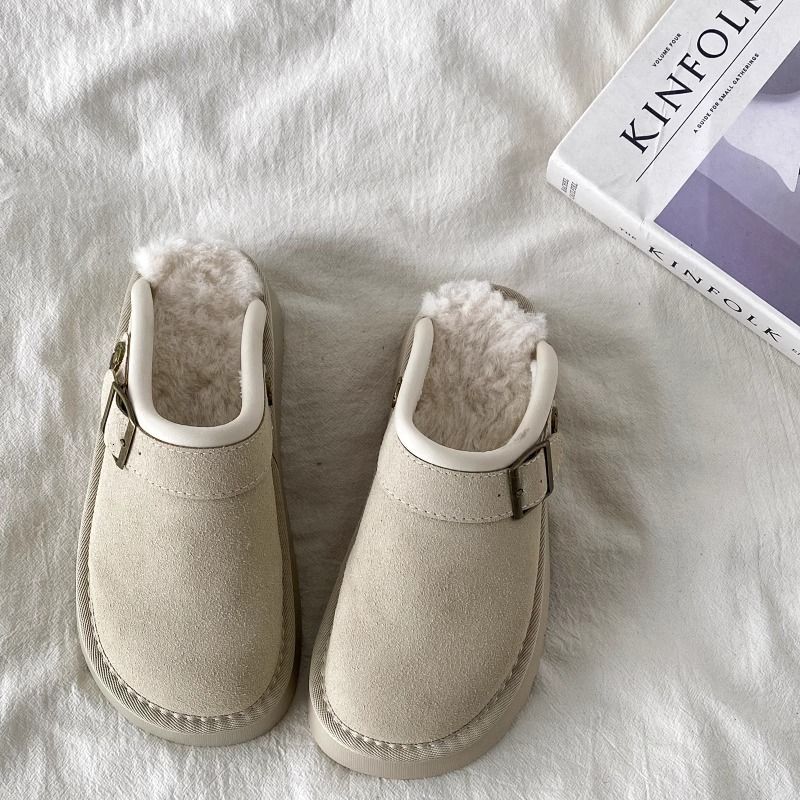 Fashionable thick soled toe slippers for women wearing fur slippers for autumn and winter of 2025, new style with plush insulation and anti slip cotto