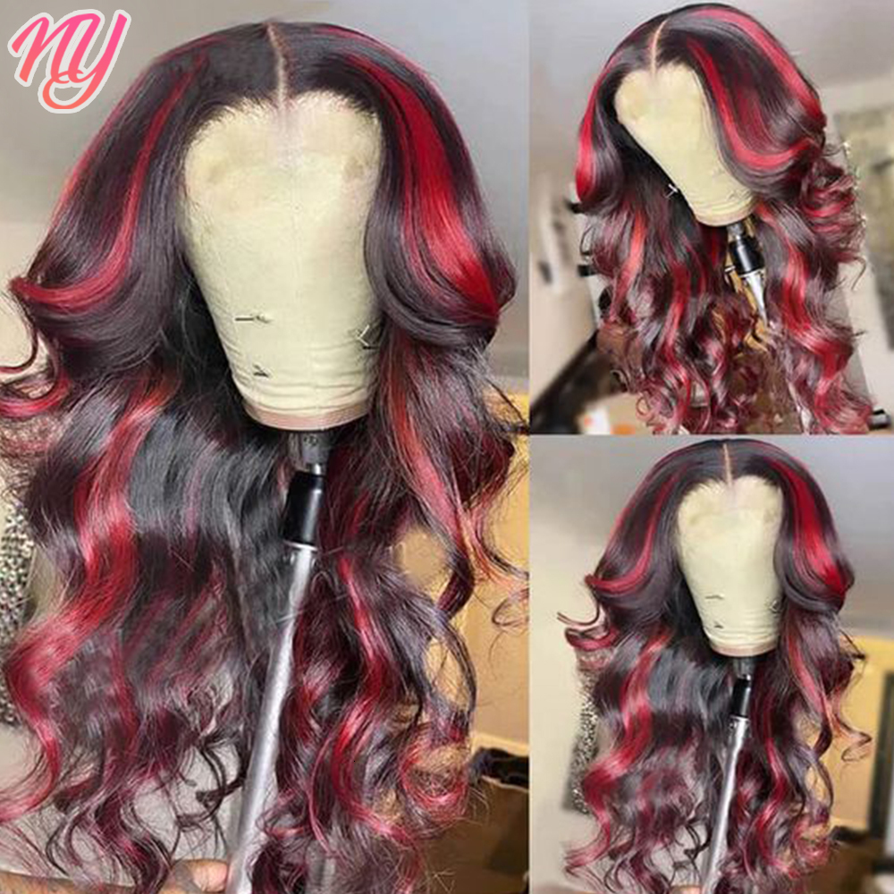 Highlight 1B 99J Bury Body Wave Front For Woman 13x4 HD Lace Frontal Wig Colored Human Hair Wigs