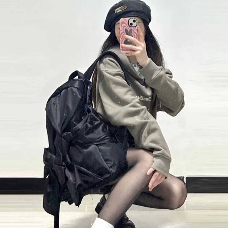 Korean niche homemade knot bag, simple bow knot backpack, student backpack, women's backpack, men's trendy brand 241015