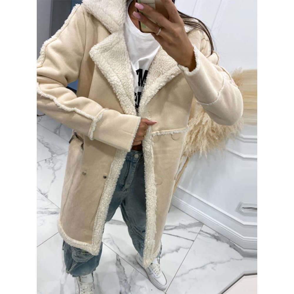 Lambs Wool Coat Women Fleece Jackets Casual Laple Patchwork Thicken Long Sleeve Female Top 2024 Autumn Winter Lady Streetwears