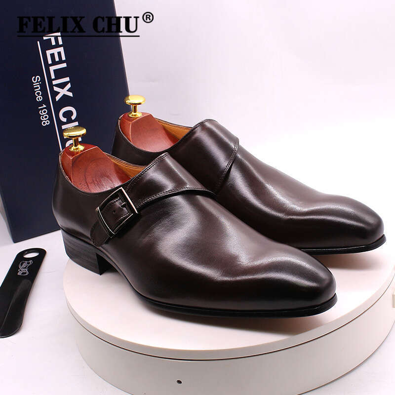 Brand Designer Mens Dress Classic Genuine Leather Buckle Monk Strap Dark Brown Black Office Business Formal Shoes for Men 241108