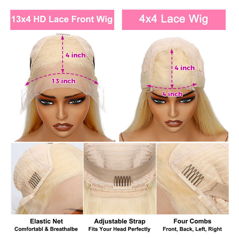 HD Transparent x Honey Blonde Frontal Straight Preplucked Human Hair Wigs Lace Front For Women Closure