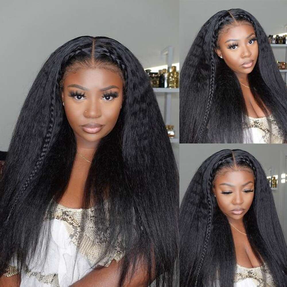 Kinky Straight Human Hair Wigs Lace Frontal Pre Plucked x Front Wig For Woman