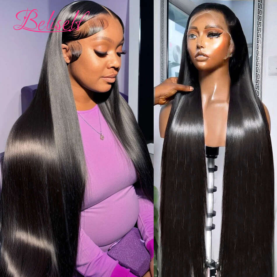 HD Transparent Lace Front Human Hair Wig x Straight Frontal Pre Plucked Closure Beliself