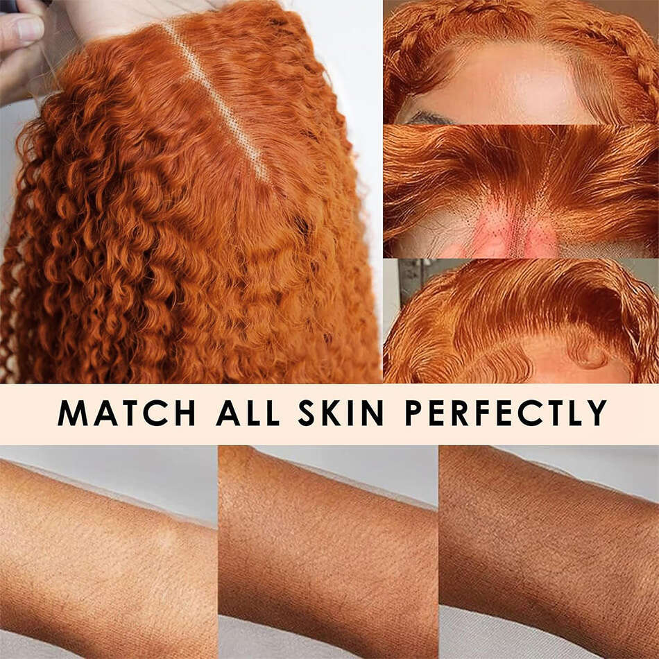 Orange Deep Wave HD x Lace Frontal Wigs Human Hair Curly Ginger Inch Density Front Wig Cosplay Brazilian